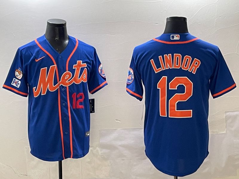 Men New York Mets 12 Lindor Blue Game 2025 Nike MLB Jersey style 4